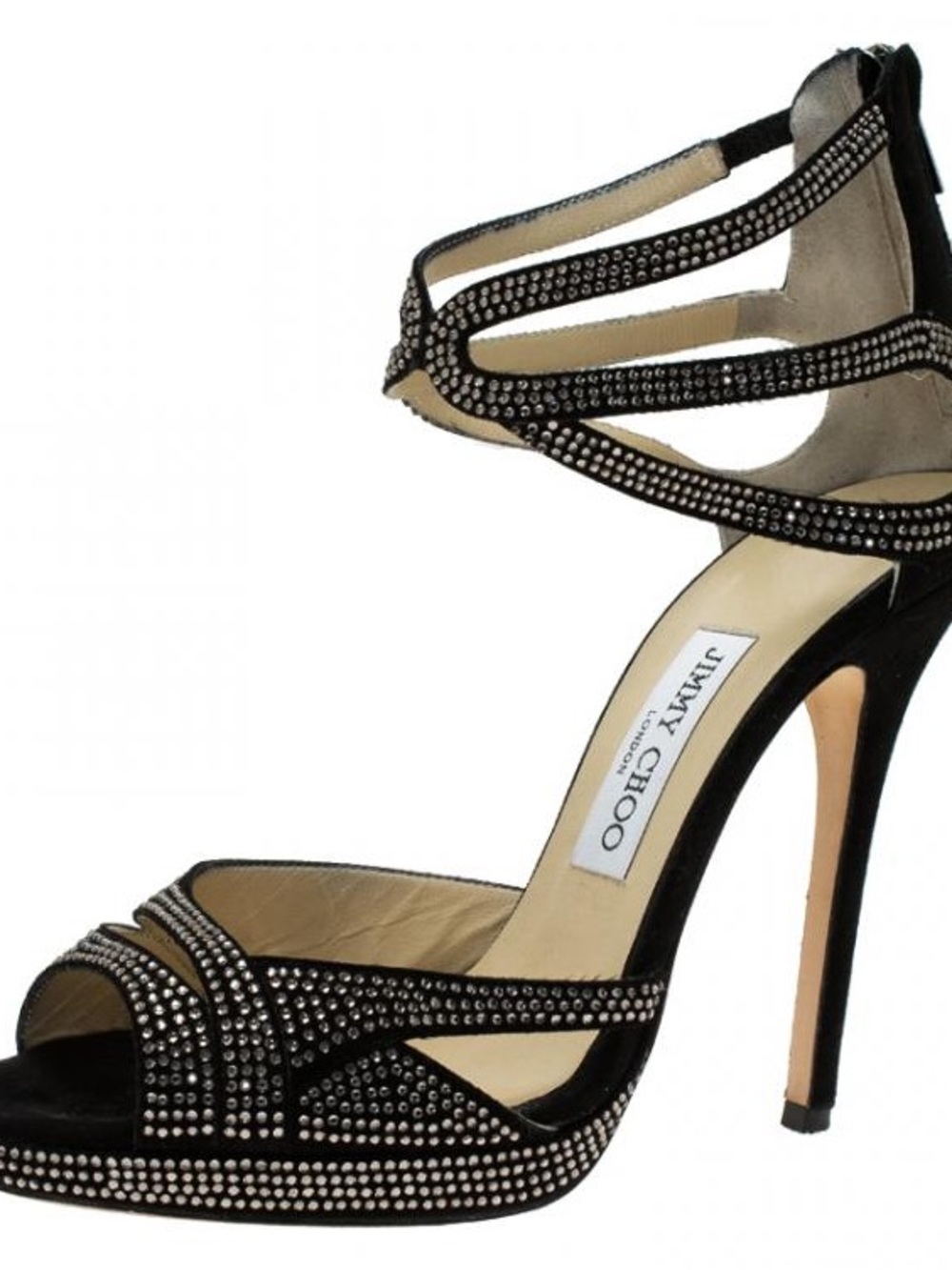 Jimmy Choo Black Crystal Studded Suede Stiletto Sandals Size 38.5
